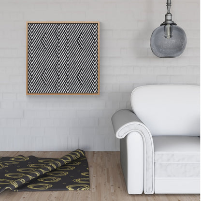 Oblique Black Grunge Pattern Framed Canvas