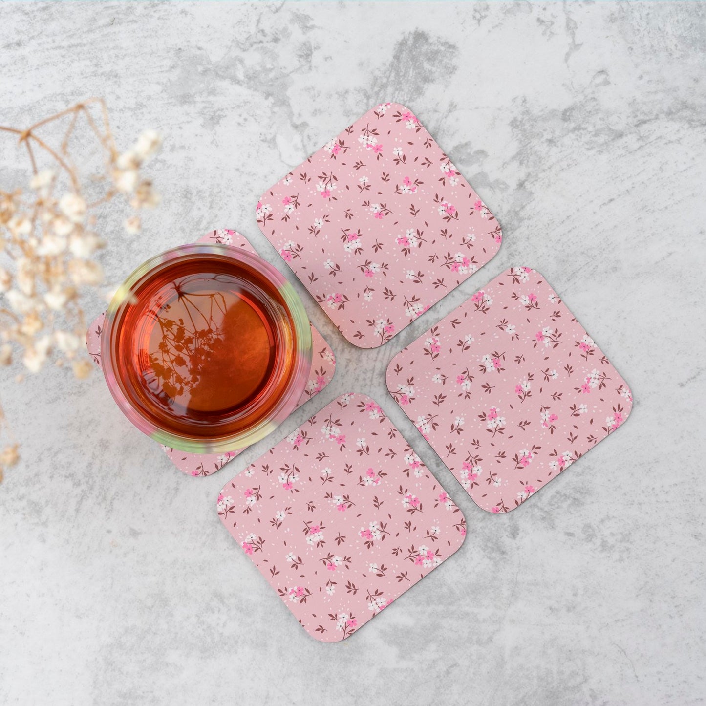 Pretty Pink Flower Pattern Coasters