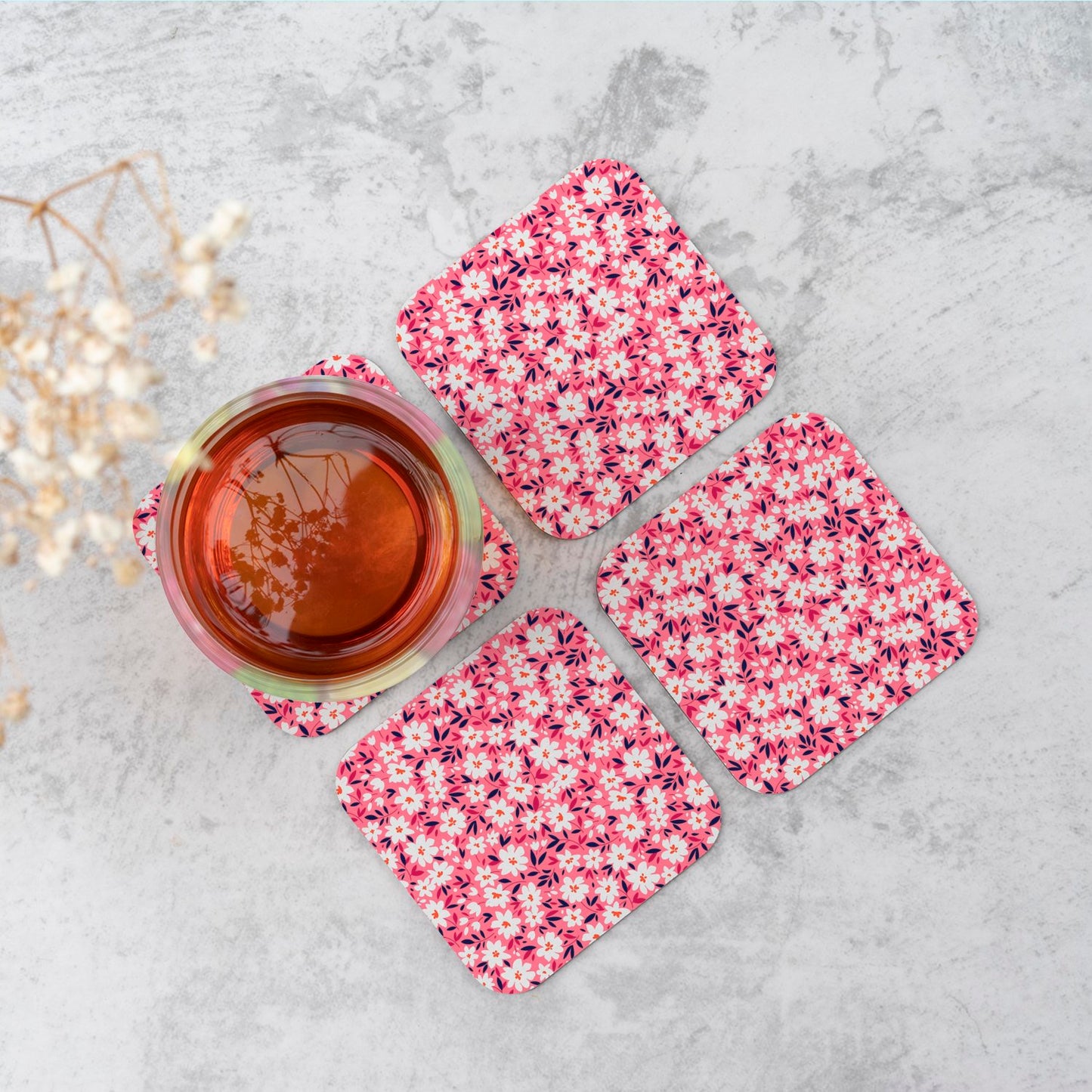 Small Cute White Flower Pattern Coasters