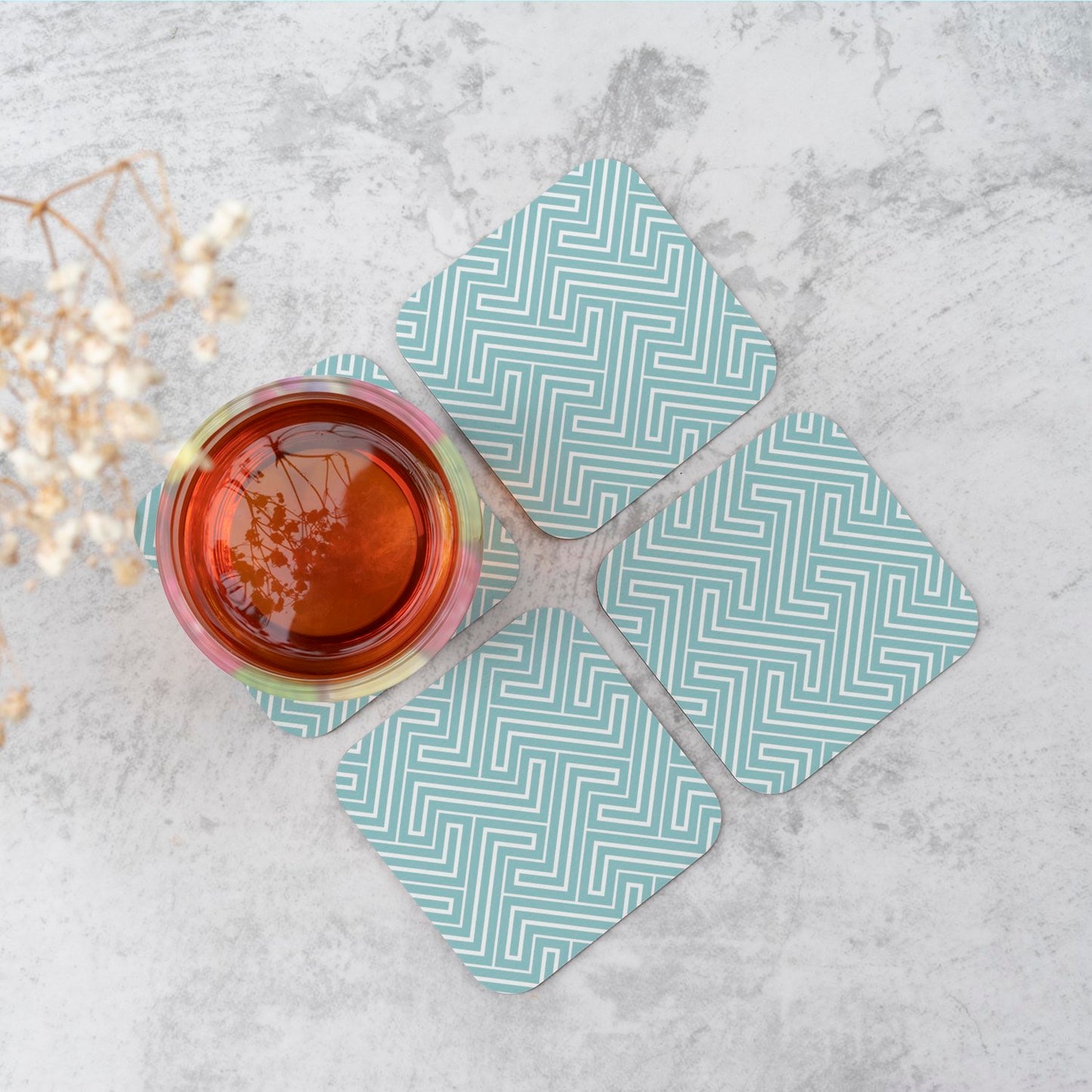 Blue And White Geometric Pattern Coasters