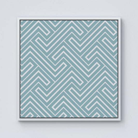 Blue And White Geometric Pattern Framed Canvas