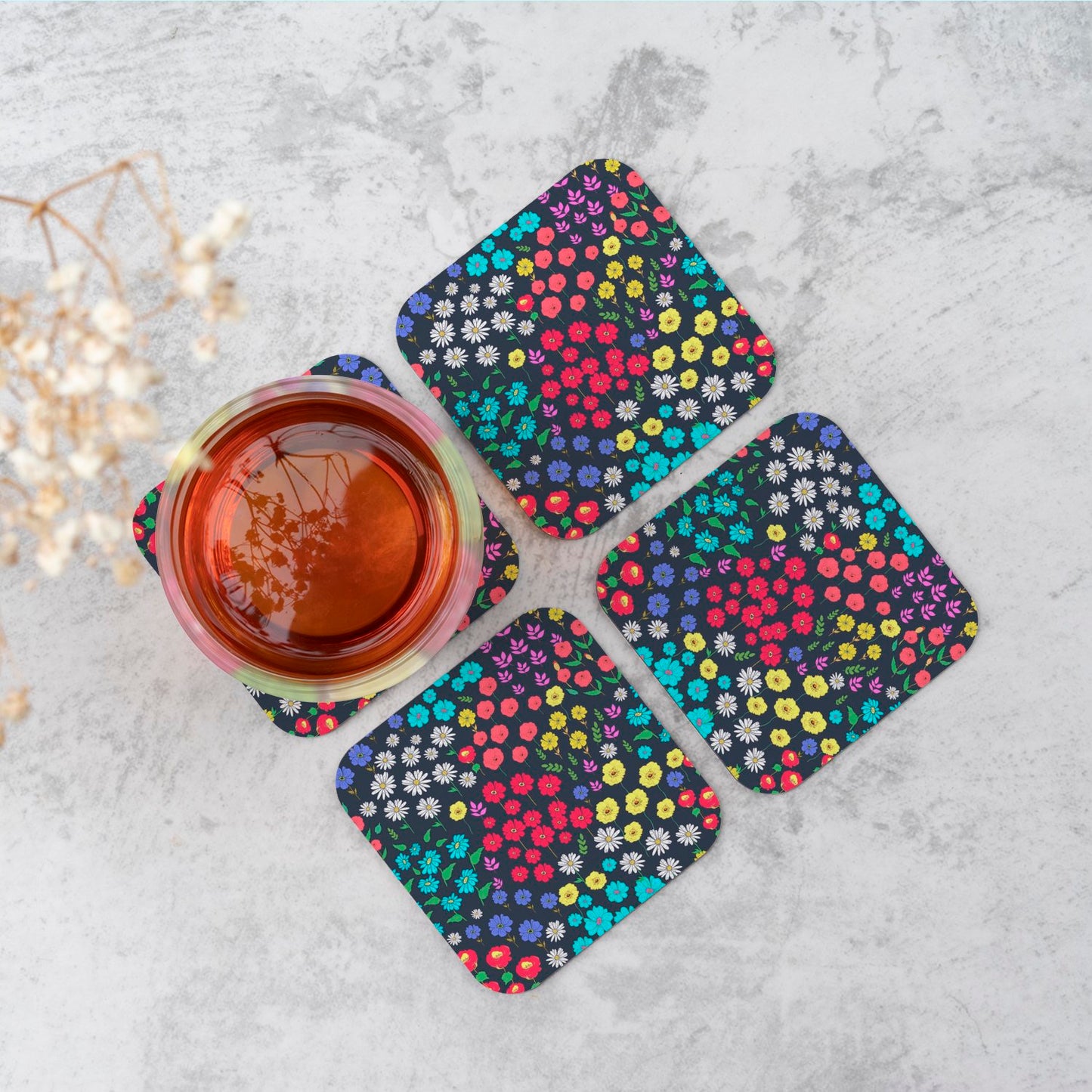 Multicoloured Flower Pattern Coasters