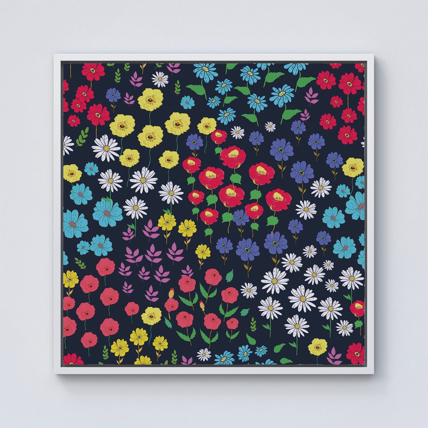 Multicoloured Flower Pattern Framed Canvas