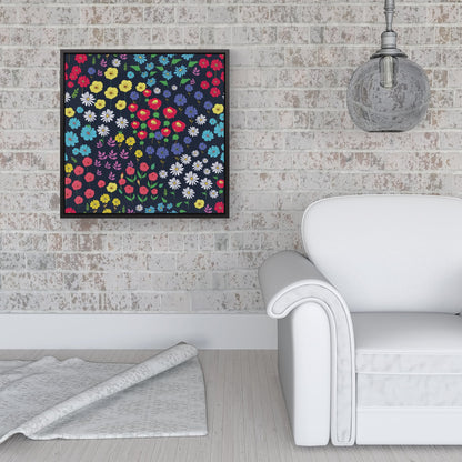 Multicoloured Flower Pattern Framed Canvas