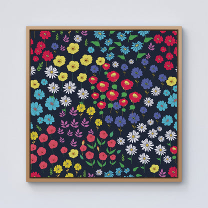 Multicoloured Flower Pattern Framed Canvas