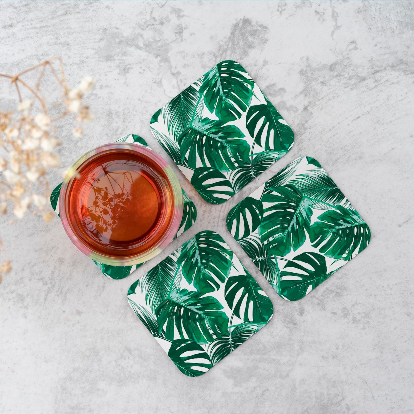 Tropical Jungle Leaf Pattern Coasters