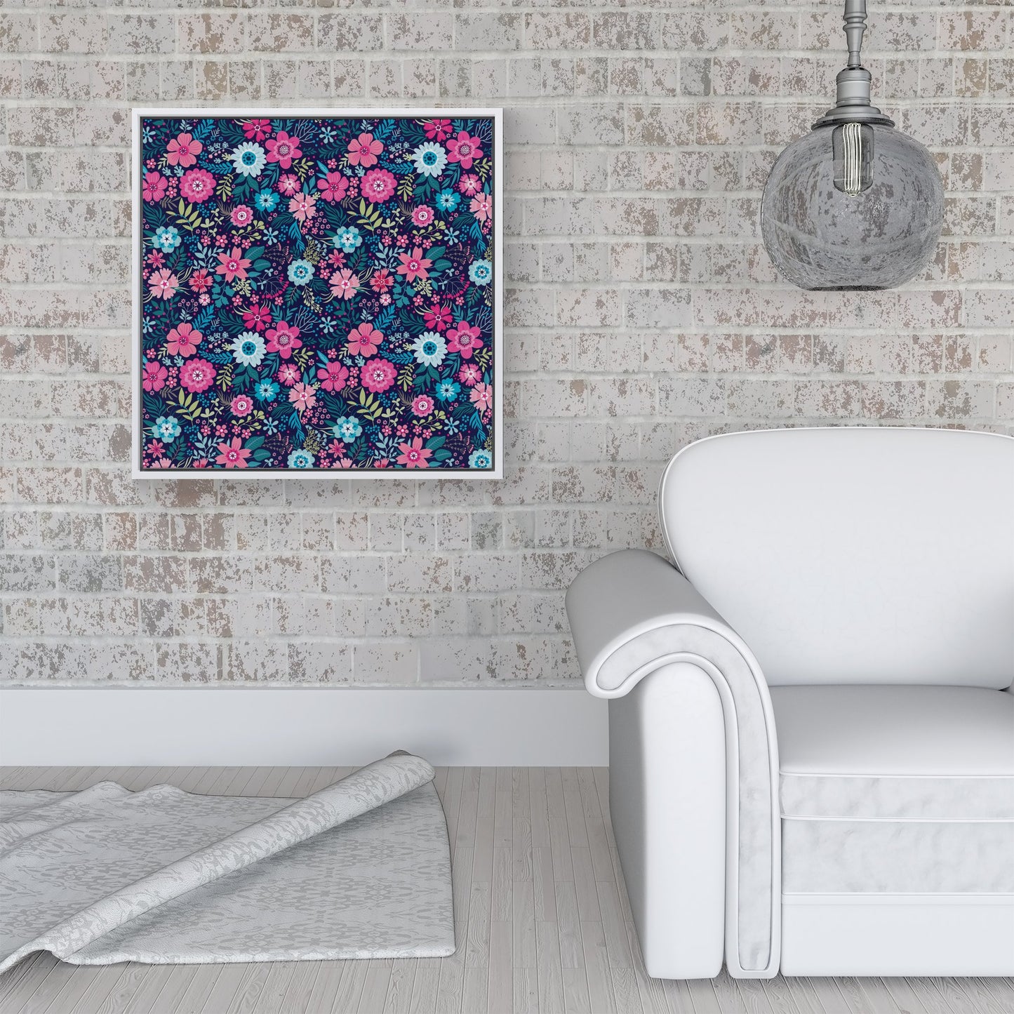 Cute Colourful Flower Pattern Framed Canvas