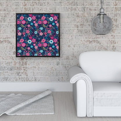 Cute Colourful Flower Pattern Framed Canvas