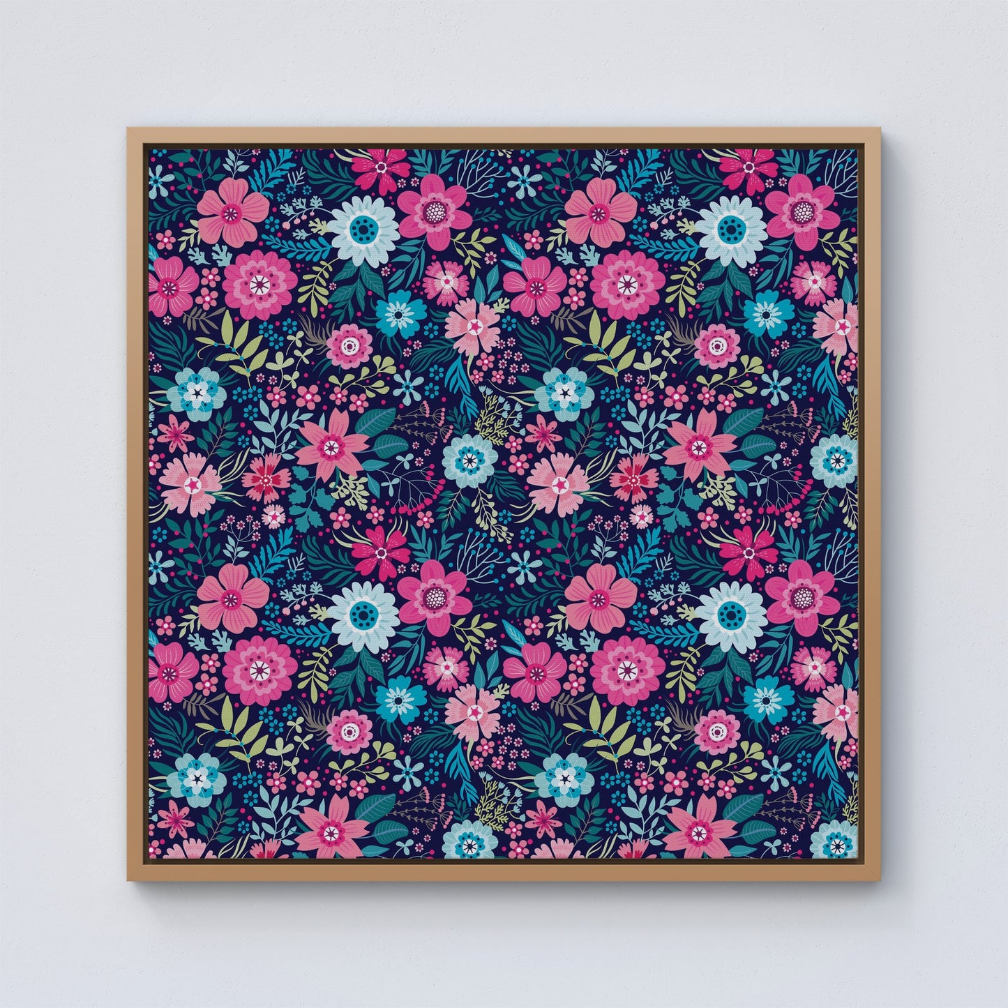 Cute Colourful Flower Pattern Framed Canvas