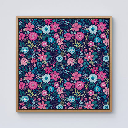 Cute Colourful Flower Pattern Framed Canvas