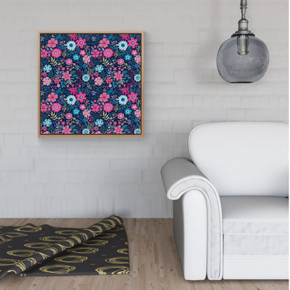 Cute Colourful Flower Pattern Framed Canvas