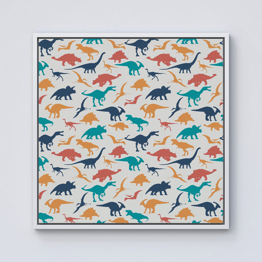 Multicoloured Dinosaurs Framed Canvas