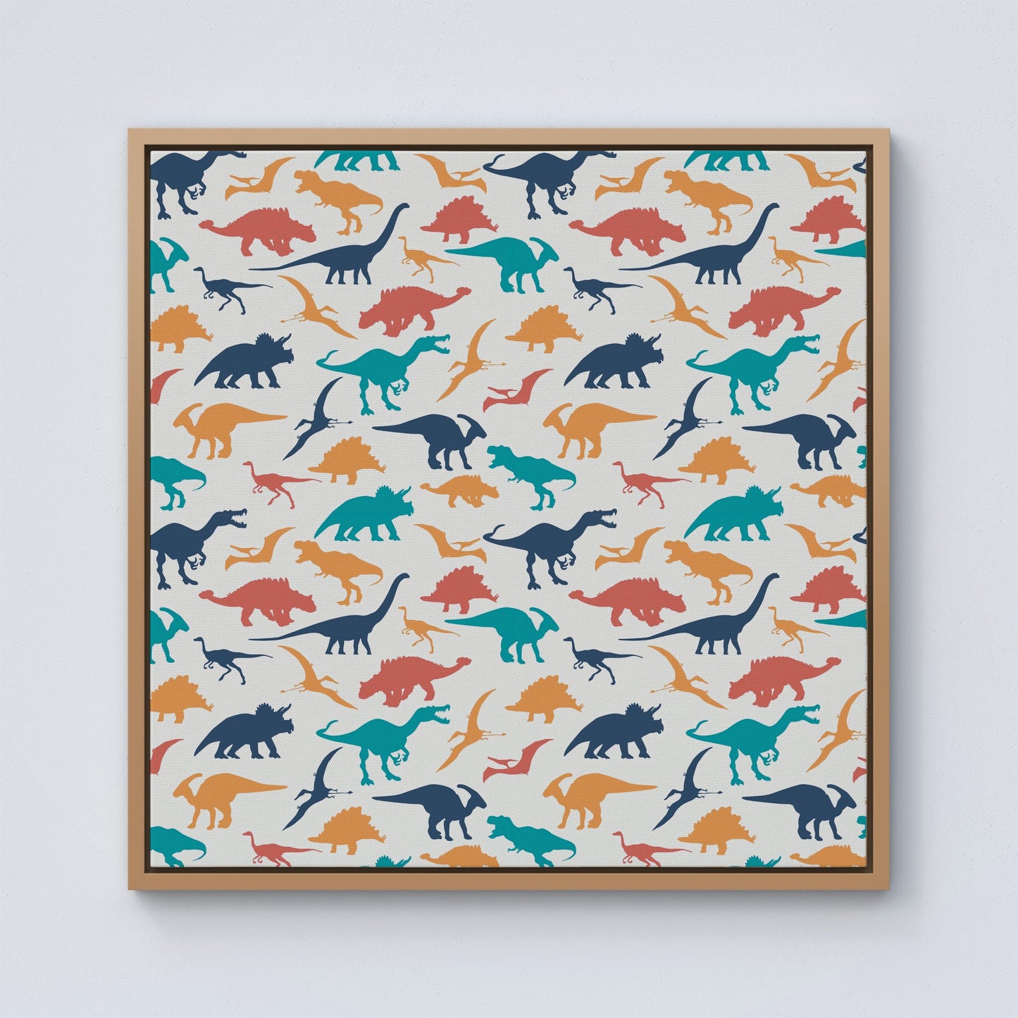 Multicoloured Dinosaurs Framed Canvas