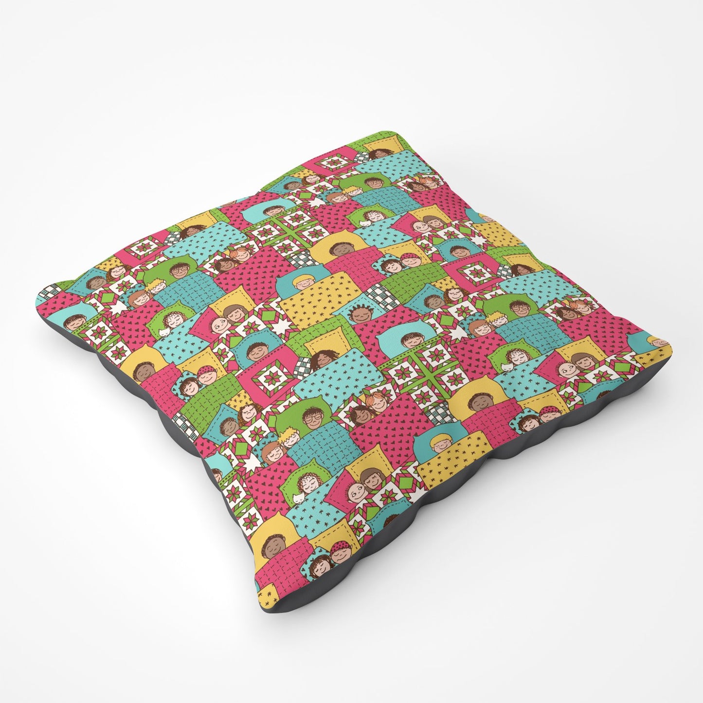 Hand Drawn Sleeping Doodle Faces Floor Cushion