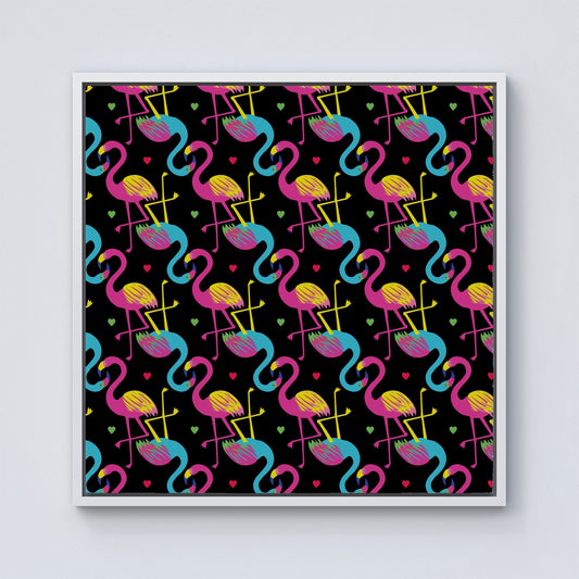 Vivid Flamingo Pattern Framed Canvas