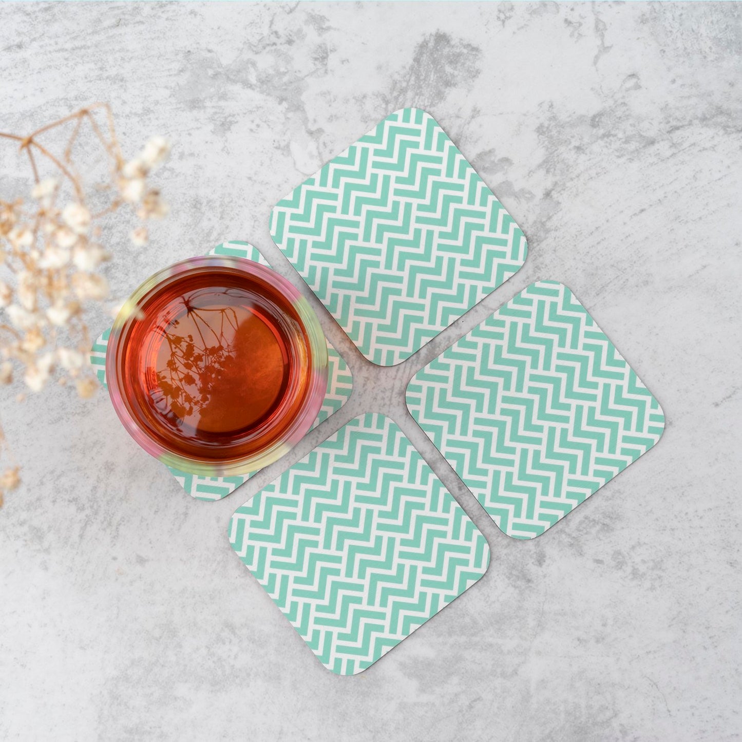 Green Geometric Pattern Coasters