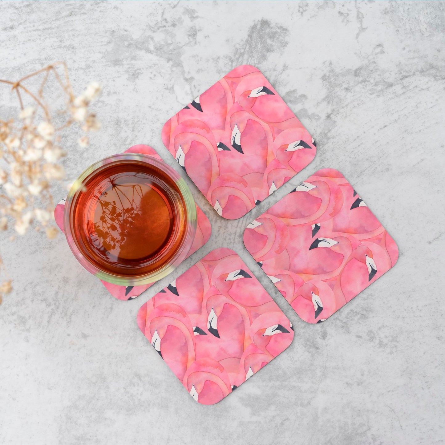 Watercolour Flamingo Hearts Coasters