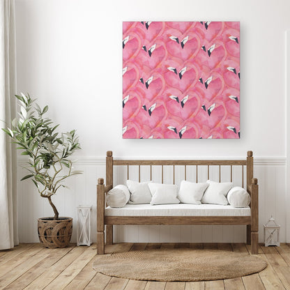 Watercolour Flamingo Hearts Canvas