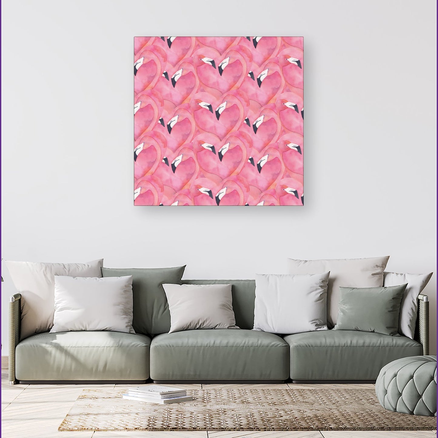 Watercolour Flamingo Hearts Canvas