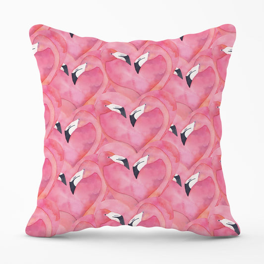 Watercolour Flamingo Hearts Outdoor Cushion