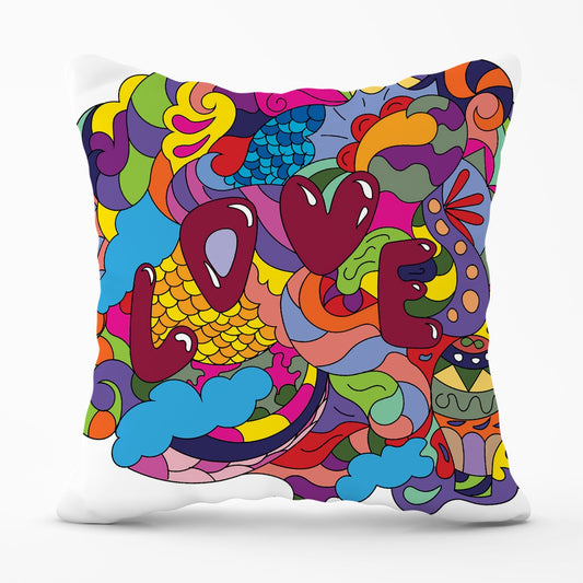 Motley Doodling Love Outdoor Cushion