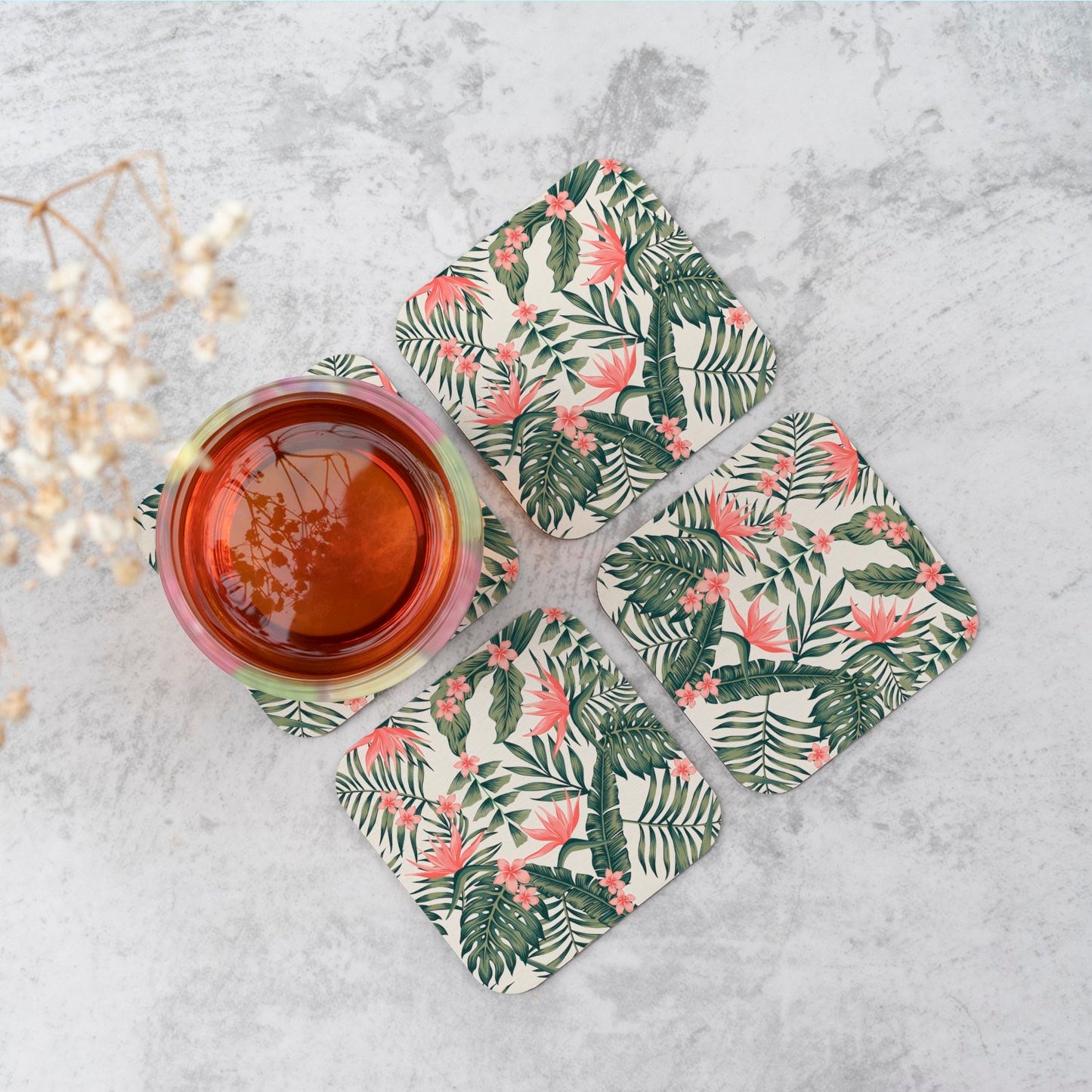 Dark Tropical Green Leaves Coasters