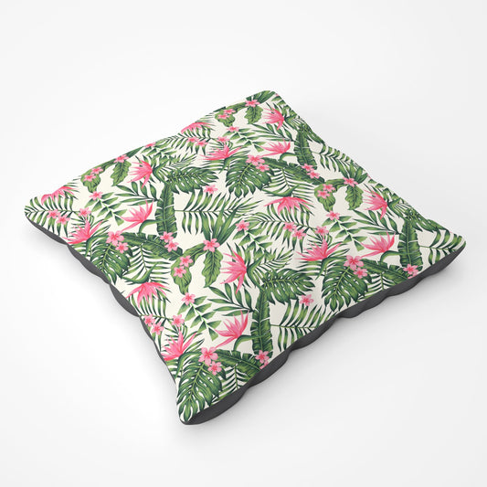 Dark Tropical Green Leaves Floor Cushion