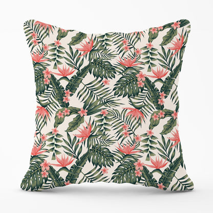 Dark Tropical Green Leaves Outdoor Cushion