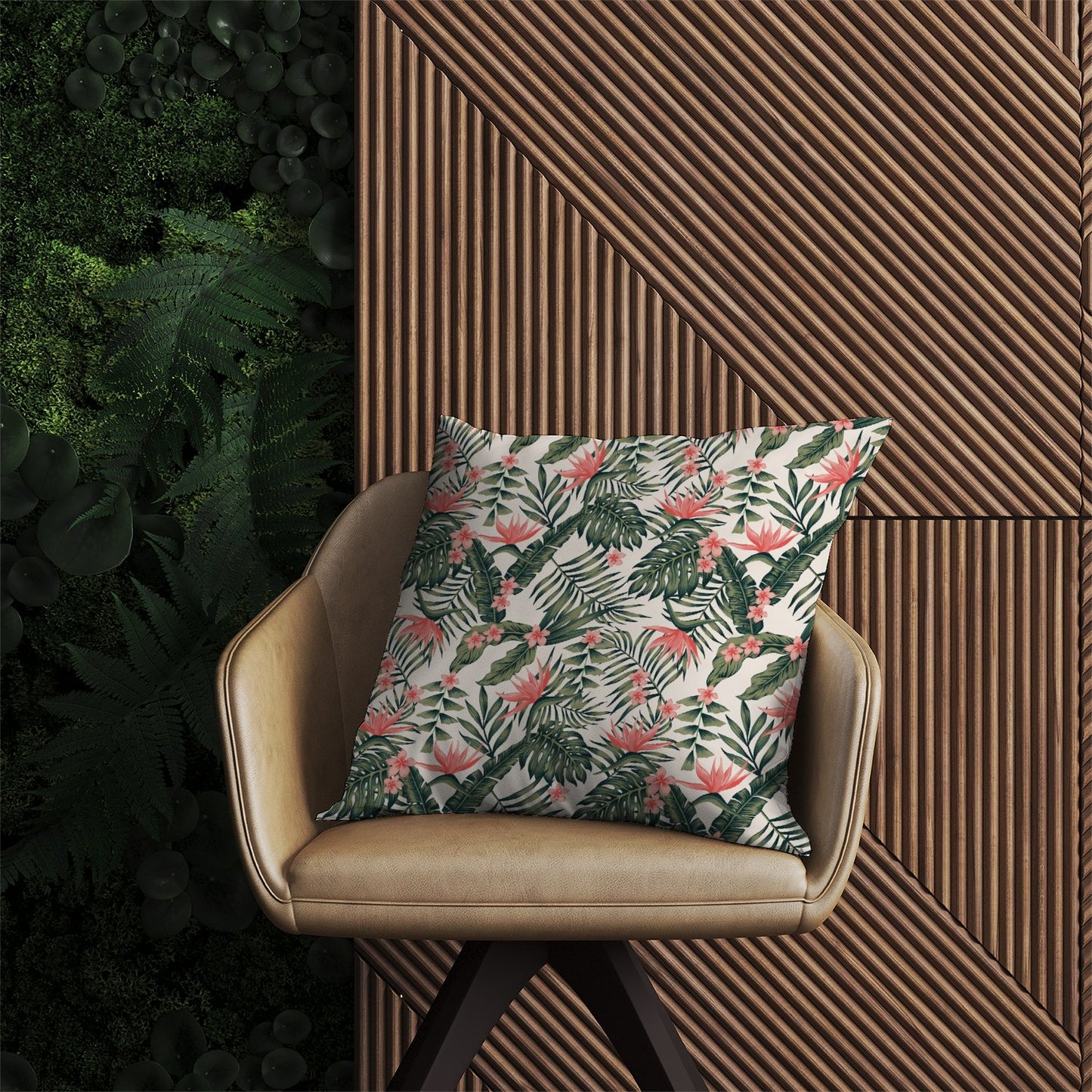 Dark Tropical Green Leaves Outdoor Cushion