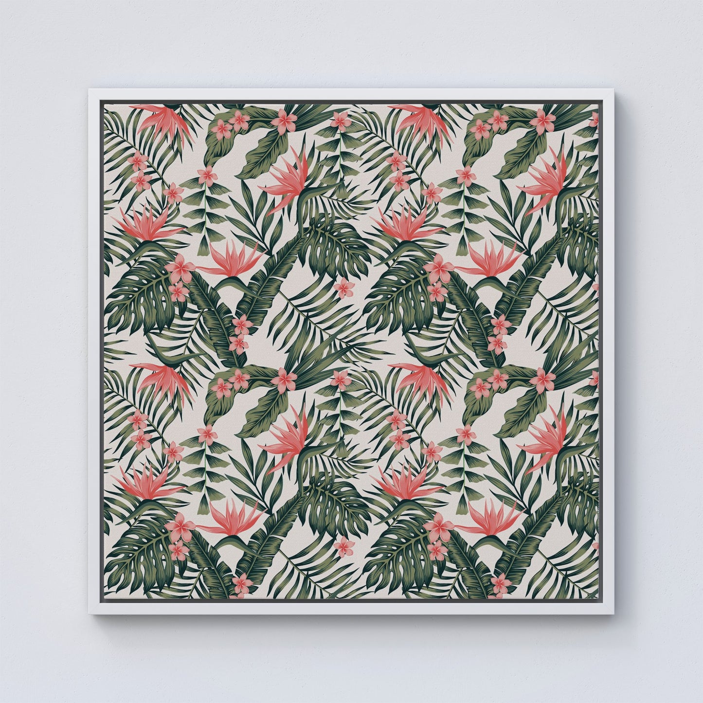 Dark Tropical Green Leaves Framed Canvas