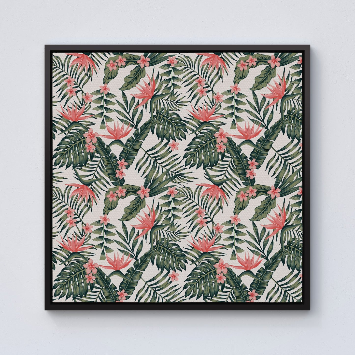 Dark Tropical Green Leaves Framed Canvas