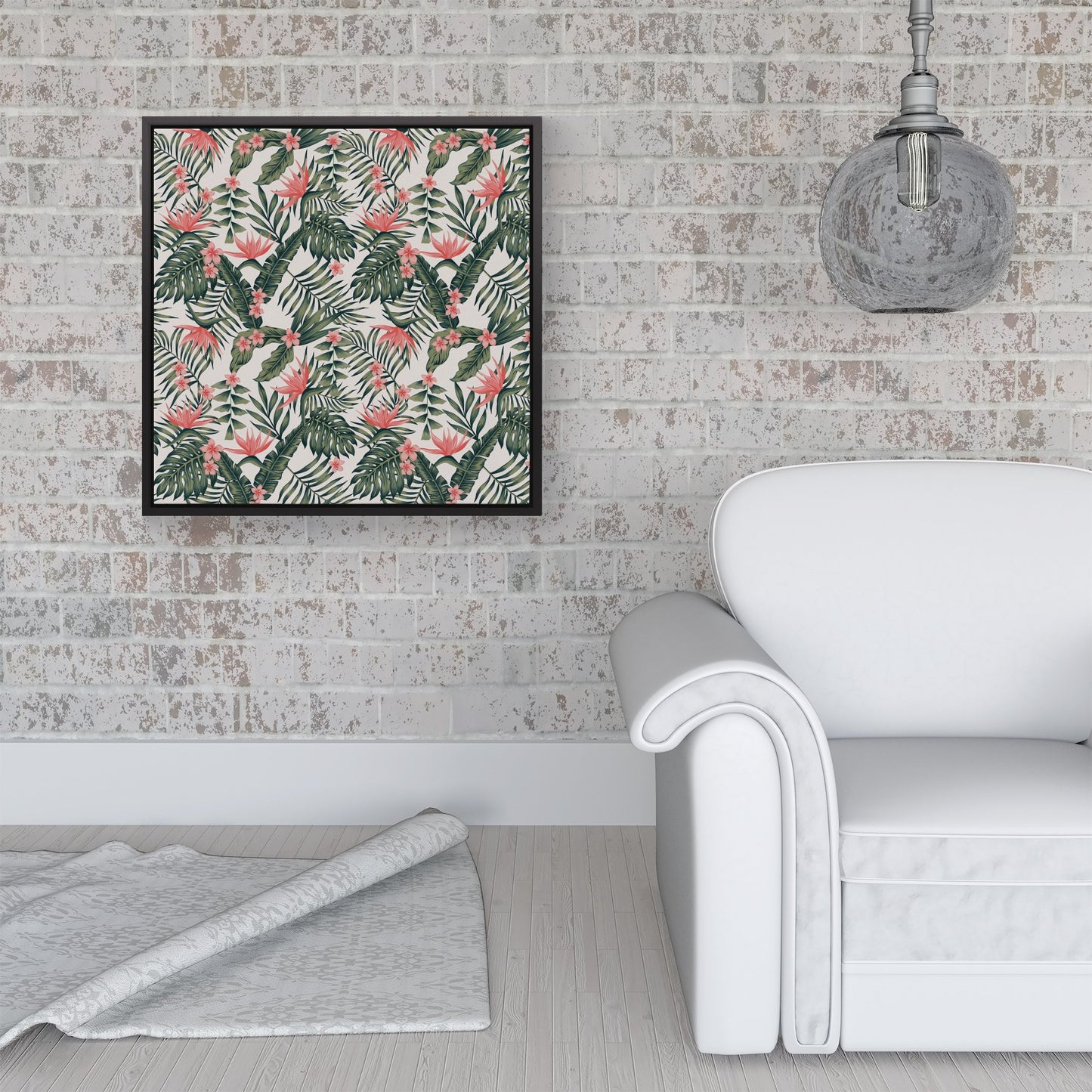 Dark Tropical Green Leaves Framed Canvas