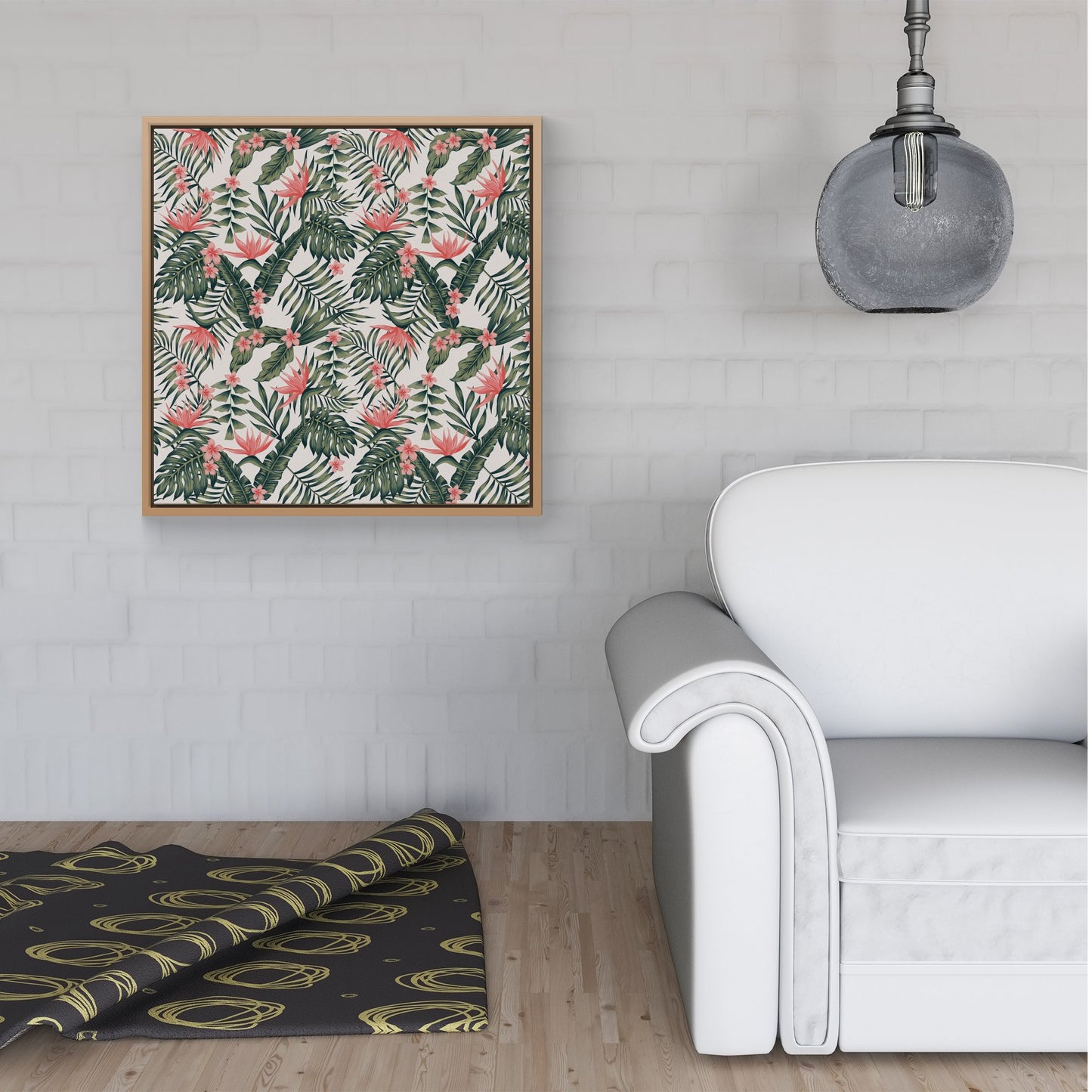 Dark Tropical Green Leaves Framed Canvas