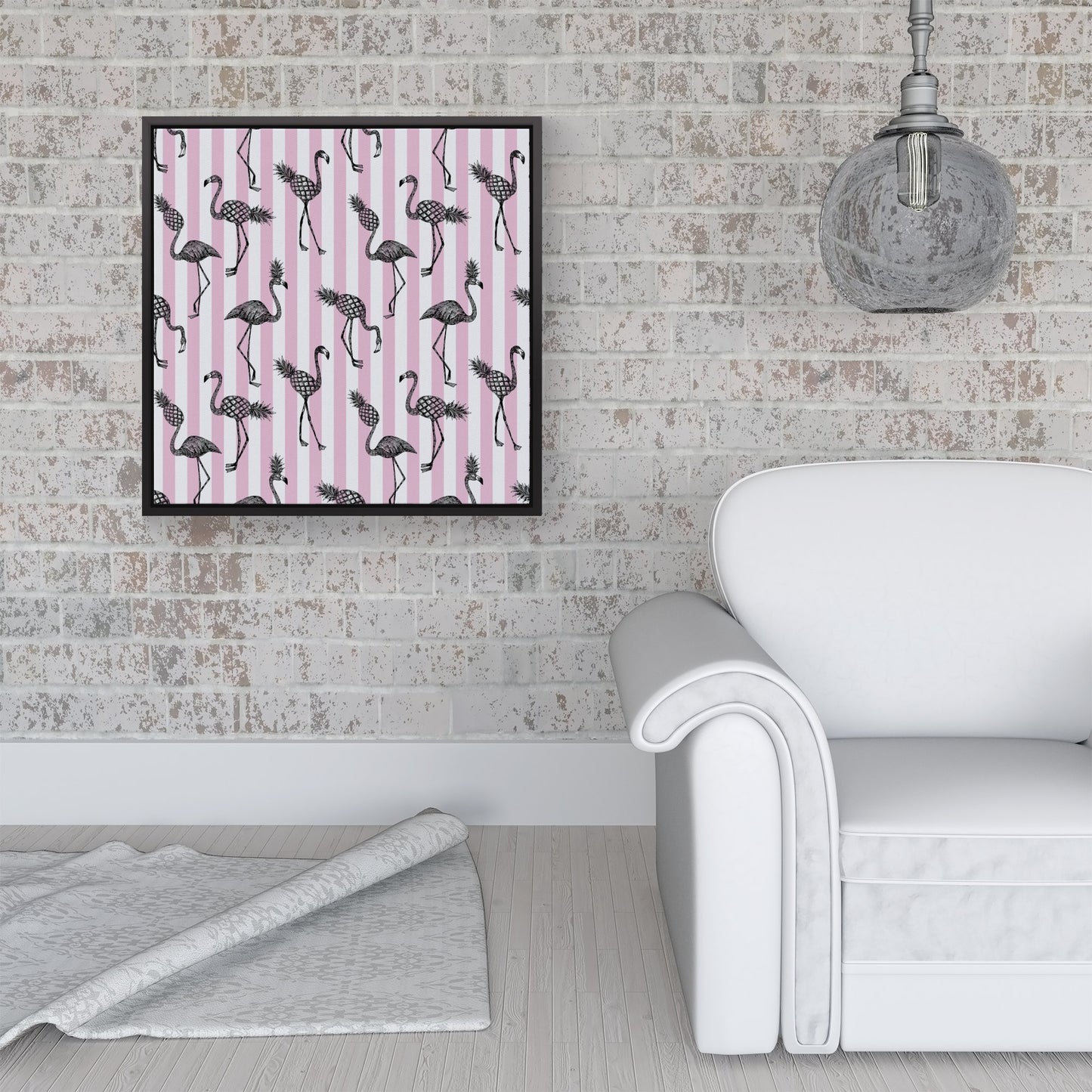 Pineapple Flamingo Framed Canvas