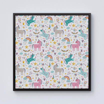 Unicorn And Rainbows Framed Canvas