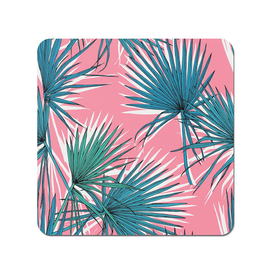 Pink Green Fan Palms Coasters