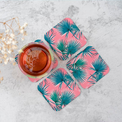 Pink Green Fan Palms Coasters