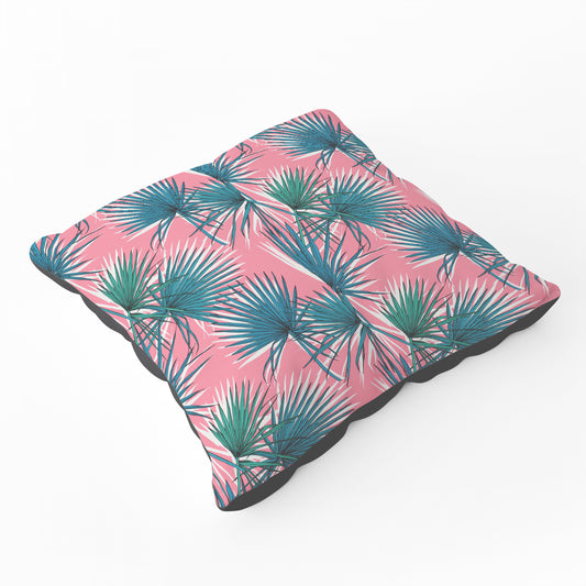 Pink Green Fan Palms Floor Cushion