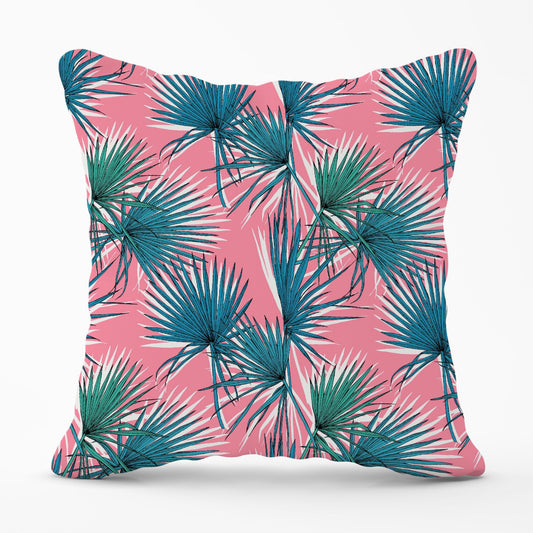 Pink Green Fan Palms Outdoor Cushion