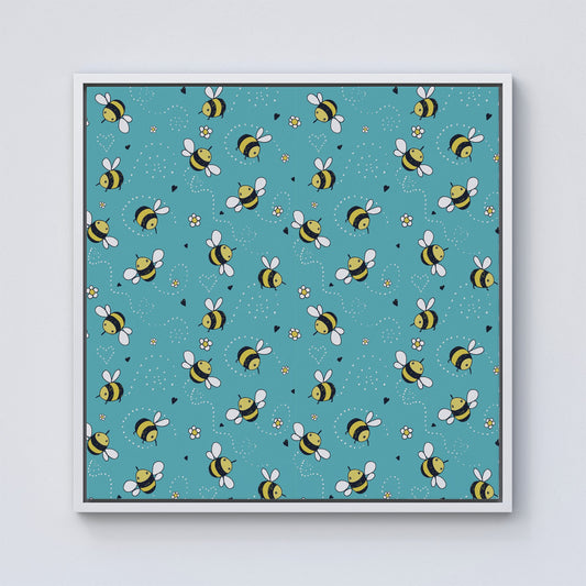 Hand Drawn Busy Bees Framed Canvas