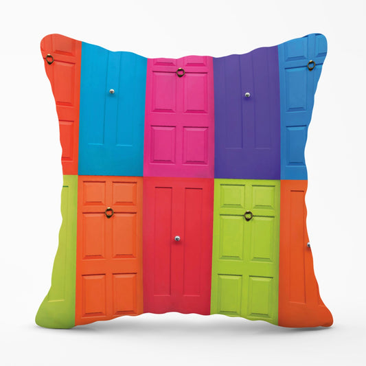 Colourful English Doors Outdoor Cushion