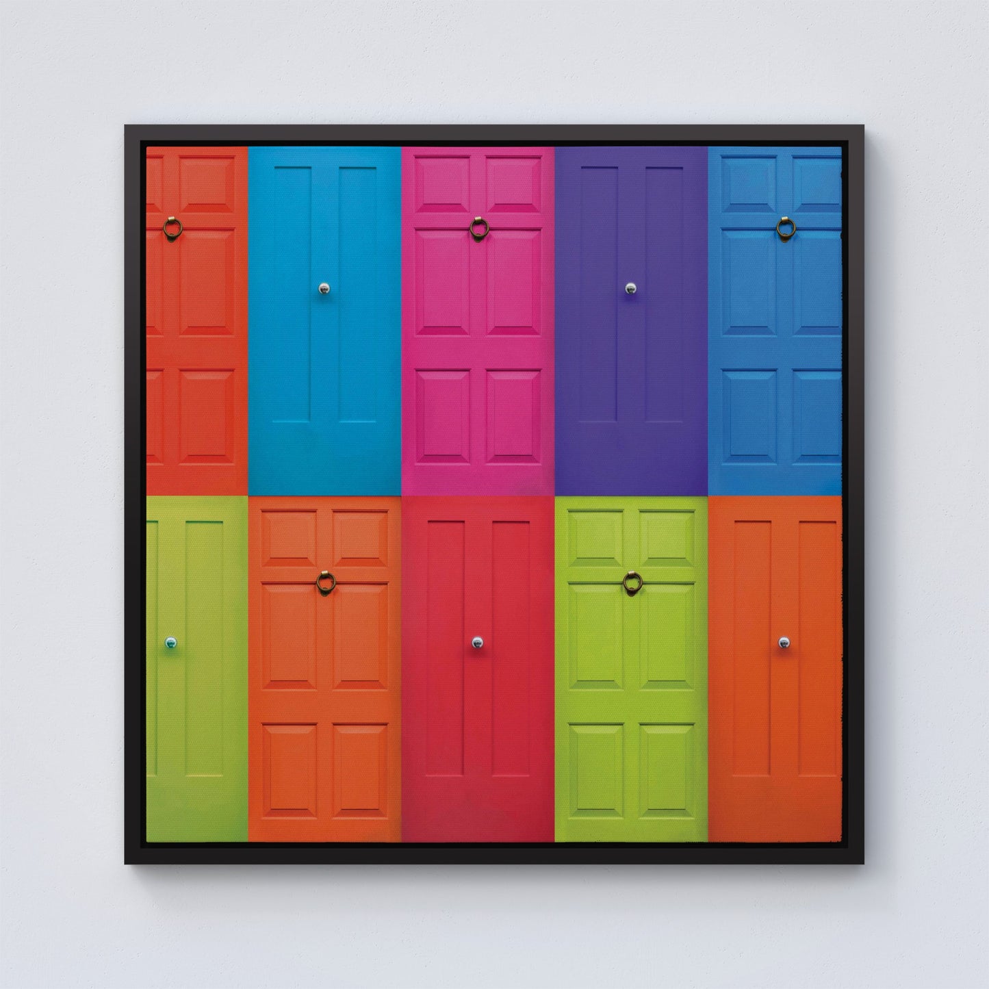 Colourful English Doors Framed Canvas