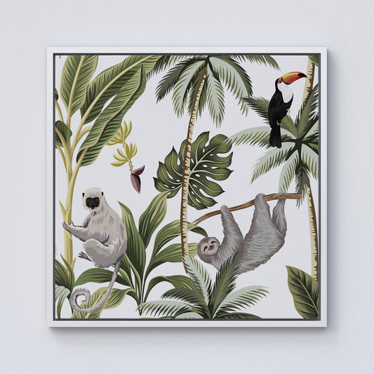 Tropical Sloths Framed Canvas