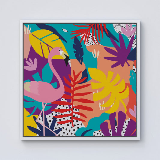 Tropical Flamingoes Framed Canvas