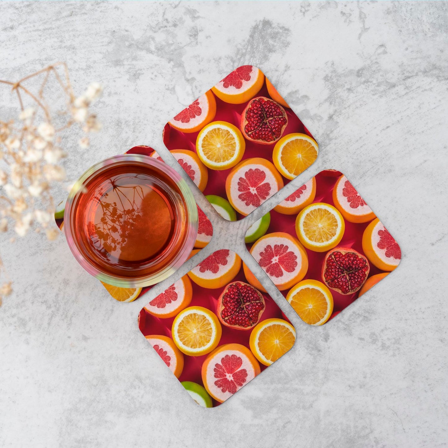 Citrus And Pomegranate Coasters