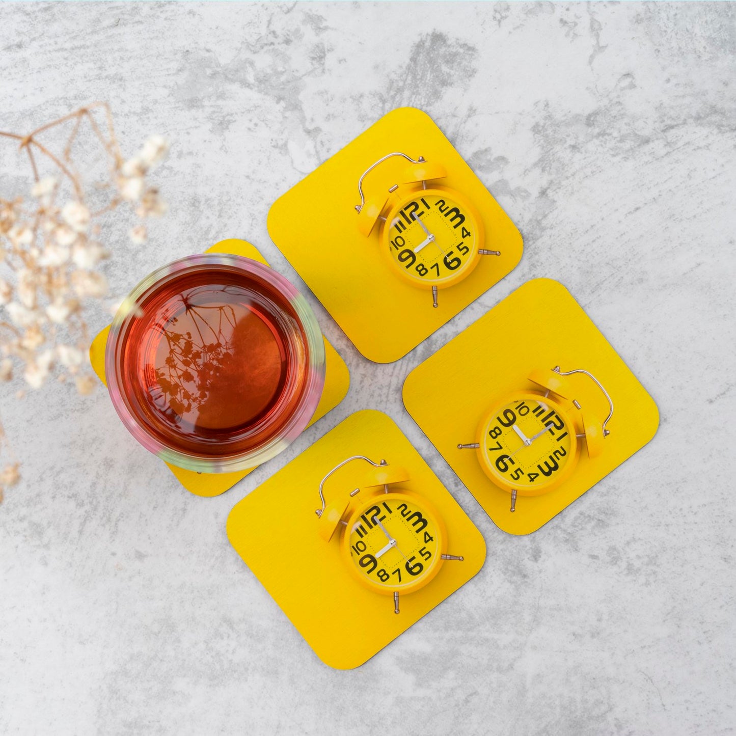 Yellow Alarm Clock Coasters