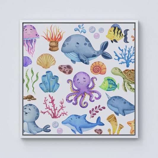 Children'S Sea Life Framed Canvas