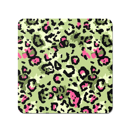 Green And Pink Leopard Print Coasters