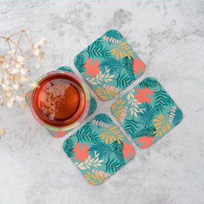 Abstract Bright Colorful Tropical Leaves Coasters