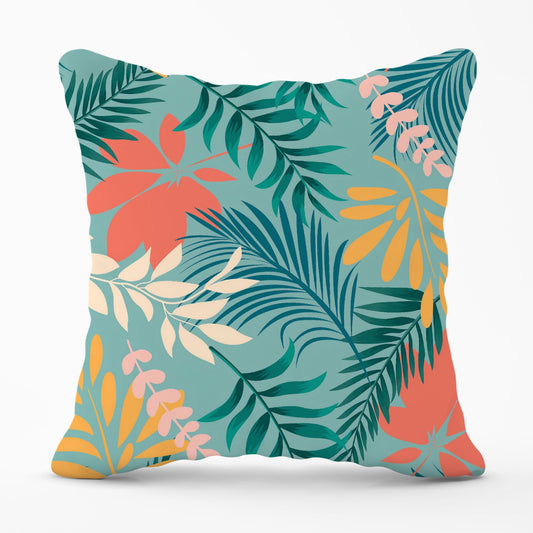 Abstract Bright Colorful Tropical Leaves Outdoor Cushion